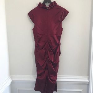 Xscape red stretch satin ruched sheath dress 14